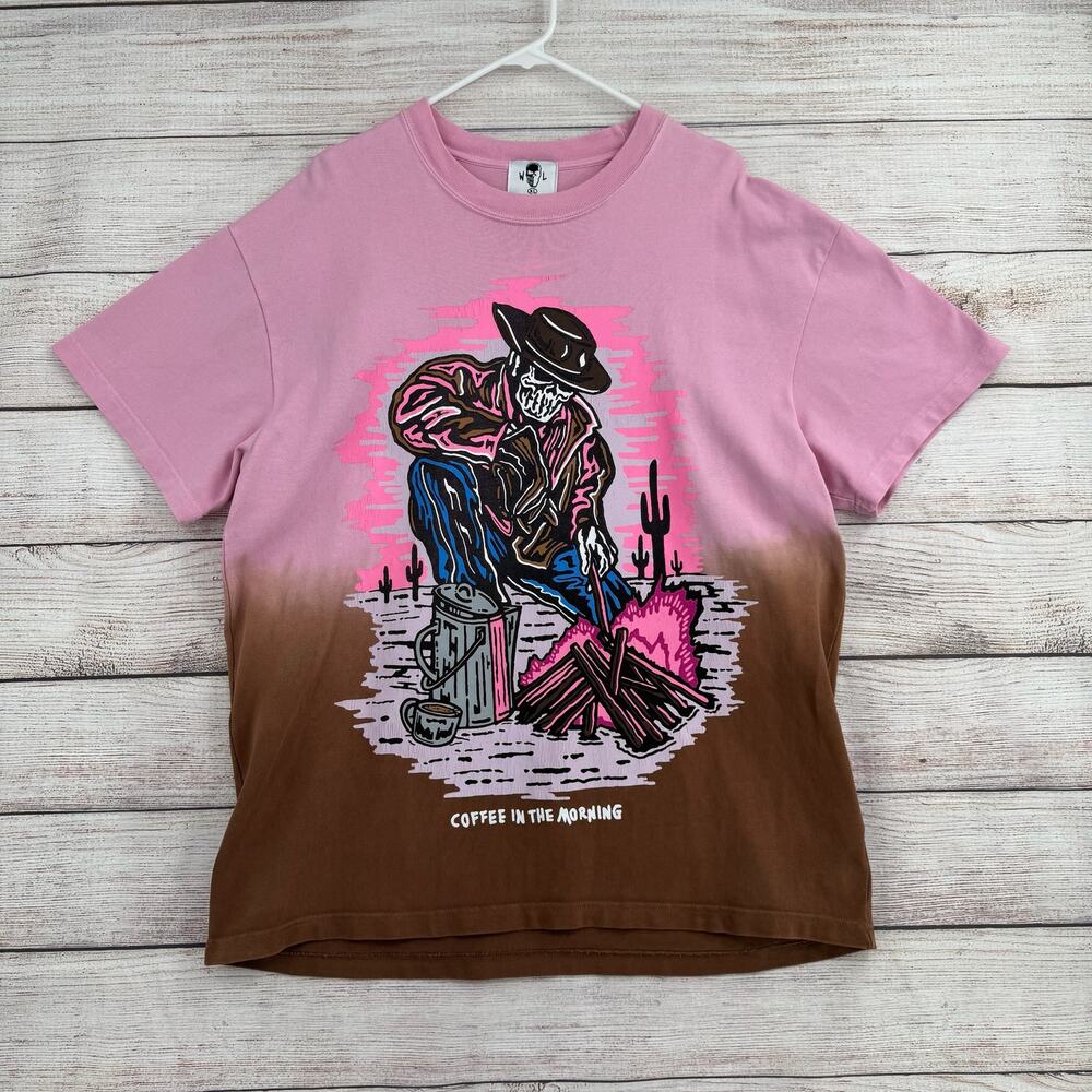 Warren Lotas Coffee in the Morning Ombre Heavyweight T-Shirt Mens XL Pink Brown